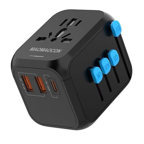 MAOMAOCON adattatore da viaggio universale con PD20W 2 USB 1 USB C e 1 AC