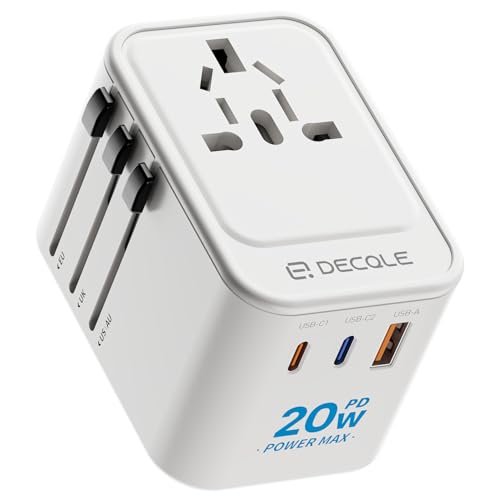 decqle adattatore universale da viaggio con 2 USB-C PD20W e 1 USB-A compatto