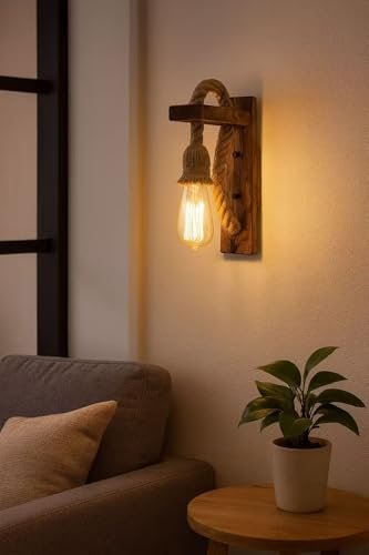 TEKHOME applique da muro in legno con corda E27