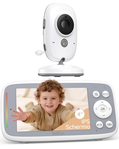 Boifun baby monitor video e audio schermo IPS 4 pollici 720P protettivo visione notturna