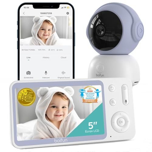 BOIFUN 2K baby monitor wifi con display 5 pollici controllo doppio app e monitor avvisi pianto