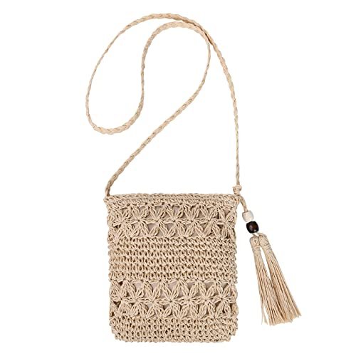 Aucuu borsa tracolla in paglia con nappe