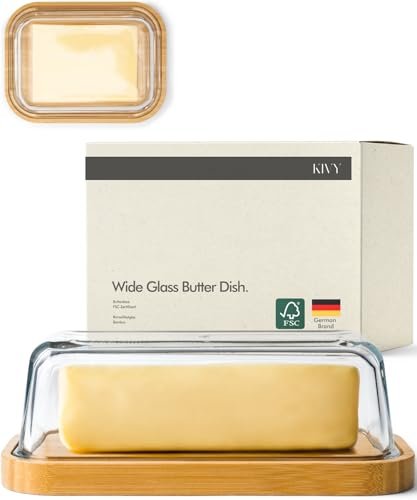 KIVY burriera in vetro premium con coperchio in bambù