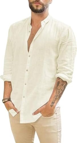 Runcati camicia uomo in lino maniche lunghe estiva