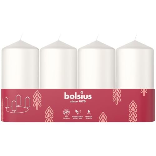 Bolsius set 4 candele a colonna lisce bianche