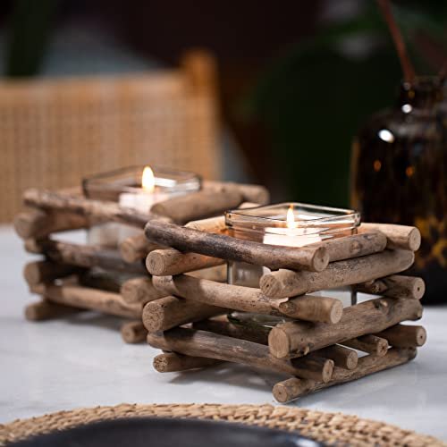 Gadgy set porta candela driftwood con tazza di vetro