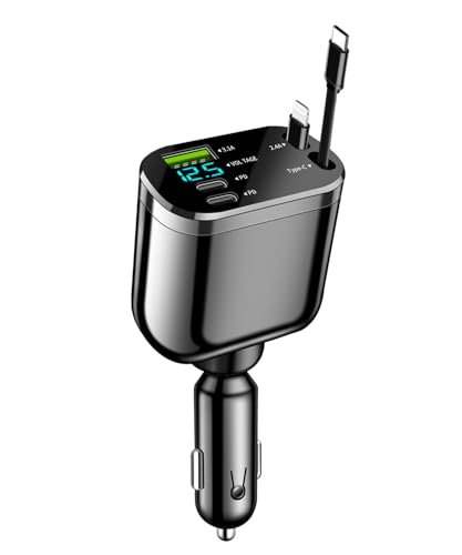 Wixzor caricatore auto 82W 5-in-1 con cavo retrattile PD