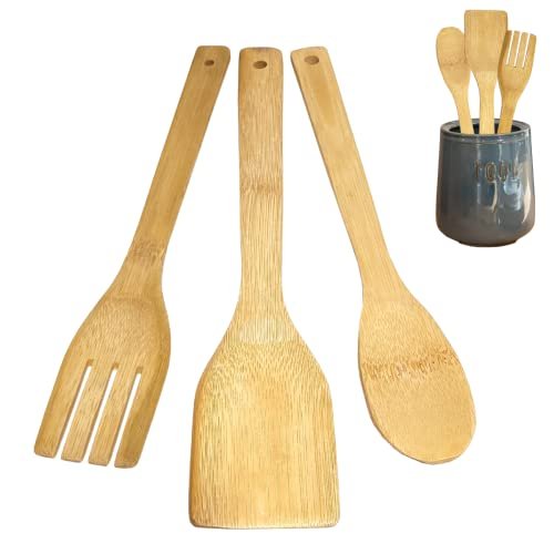 set 3 utensili da cucina in legno di bamboo