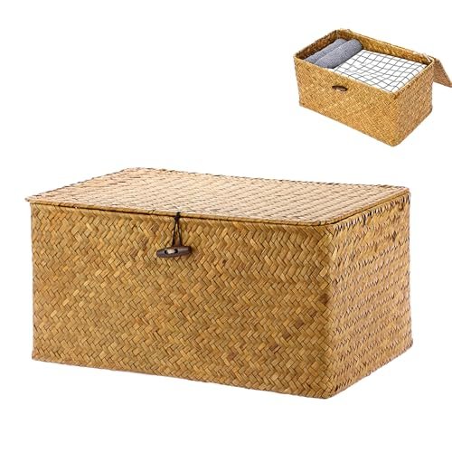 cesto portaoggetti in rattan intrecciato con manici