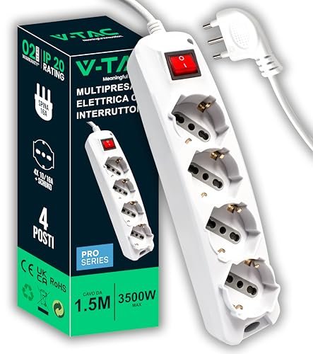 V-TAC multipresa elettrica 4 posti con interruttore