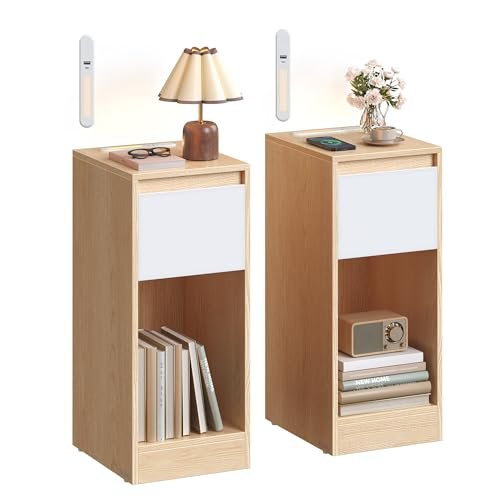 VASAGLE set di 2 comodini stretti con illuminazione