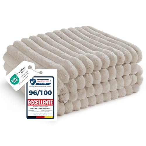 Bedsure coperta pile divano letto plaid 150x200 beige