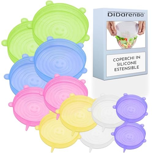 Didarenba coperchi in silicone estensibile 12 pezzi dimensioni diverse multicolore