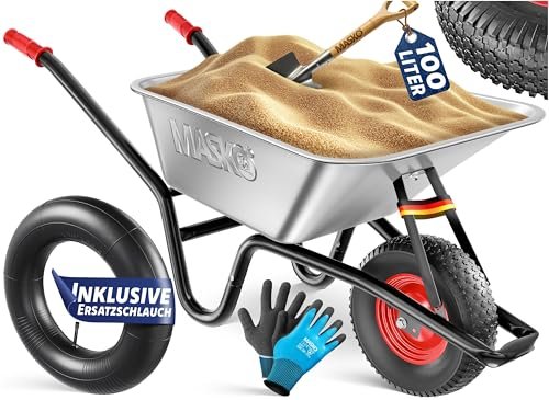MASKO carriola da costruzione da giardino 100 litri 250 kg pneumatici cerchione acciaio