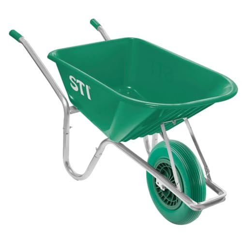 STI carriola verde 110 litri portata 180 kg ruota antiforatura acciaio vasca polipropilene