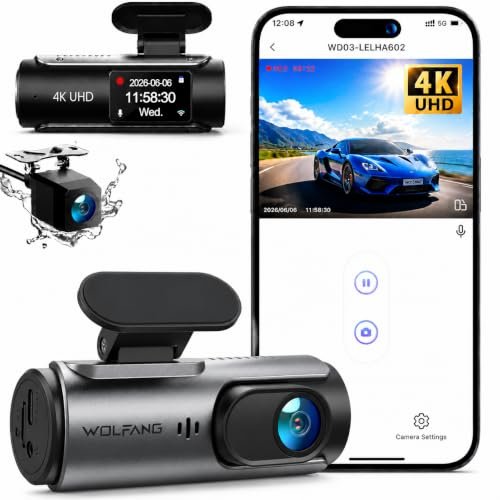 WOLFANG dashcam auto 4K doppia WiFi grandangolo 170 gradi visione notturna