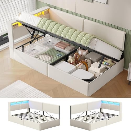 AOGLLATI letto singolo con contenitore idraulico 90x200 divano letto singolo testiera imbottita