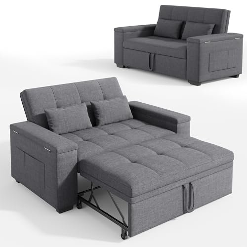 Xbro divano letto 2 posti in lino letto esteso 175x116 convertibile 3 in 1 con 2 cuscini