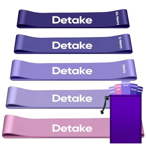Detake set di 5 fasce elastiche fitness con livelli di resistenza