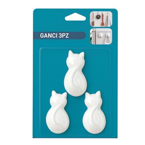 PinoLab ganci adesivi a forma di gatto set 3 da parete
