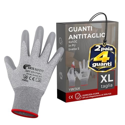 Guanti antitaglio 2 paia taglia XL HPPE con rivestimento PU