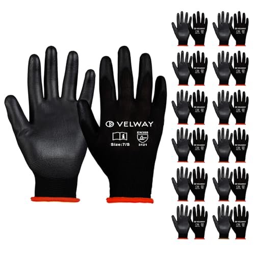 Velway guanti da lavoro con rivestimento PU 12 paia nero