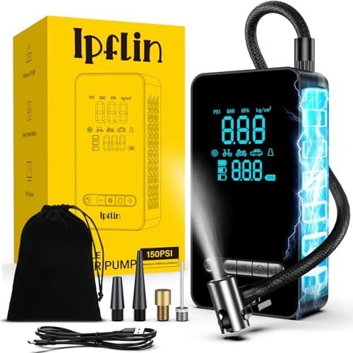 Ipflin compressore aria portatile 150PSI gonfiatore elettrico tutto in uno luce LED
