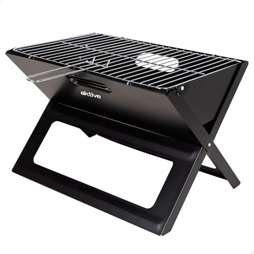 AKTIVE barbecue portatile pieghevole a carbone in acciaio con borsa
