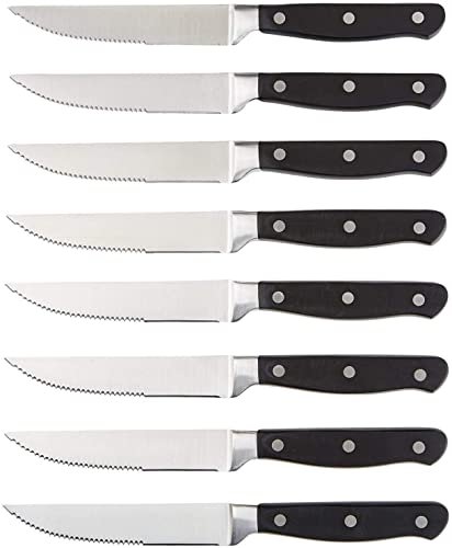 Amazon Basics set premium di coltelli da carne 8 pezzi nero acciaio