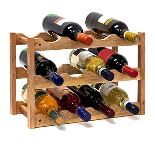 Relaxdays portabottiglie di vino cantinetta in legno di noce 3 ripiani