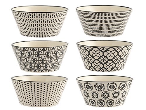 H&H set 6 bowl ciotole colazione in stoneware con decoro Vhera