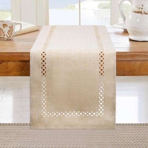 BAZIOE lino runner da tavolo beige 183 x 33 cm