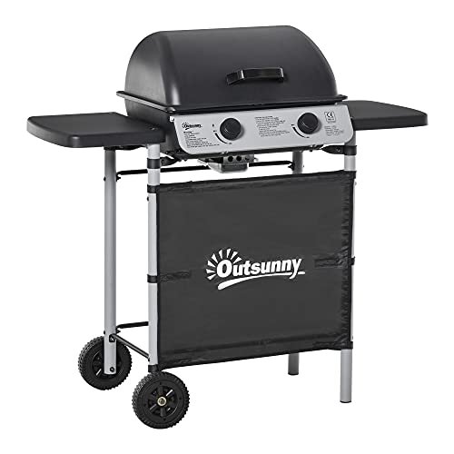 Outsunny barbecue a gas con coperchio 2 bruciatori BBQ 104x49x99cm