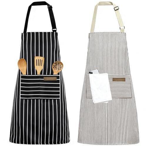 Valyrane 2 pezzi grembiule da cucina in cotone regolabile con taschino