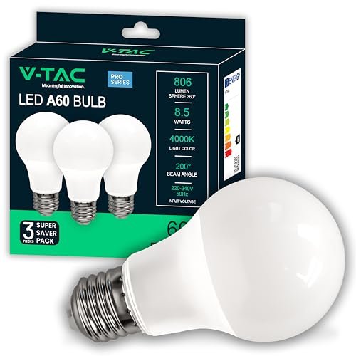 V-TAC 3 lampadine LED E27 8.5W altissima efficienza