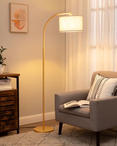 EDISHINE lampada da terra soggiorno paralume lino oro LED inclusa