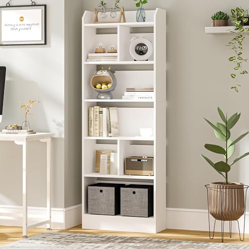 Hzuaneri libreria 6 ripiani bianco 24x60x170 cm