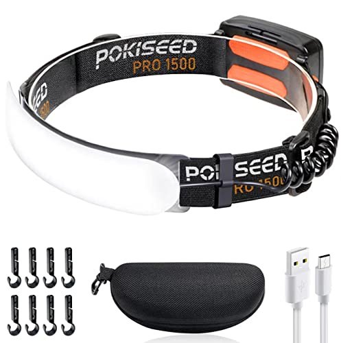 POKISEED torcia frontale LED 1500 lumen 230 gradi grandangolo