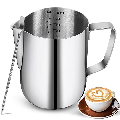 NewGF bricco latte 350 ml in acciaio inox con segno di misurazione