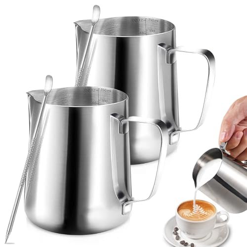 Omtofo 2 pezzi 350 ml bricco per latte in acciaio inox con marchio di misura