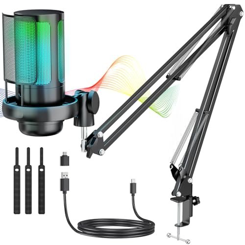 Anykuu microfono a condensatore RGB cardioide 192kHz