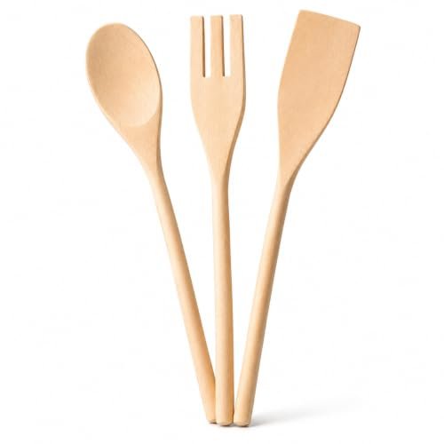 set di 3 mestoli in legno naturale antigraffio