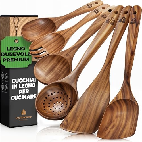 set di 6 mestoli e cucchiai in legno resistenti