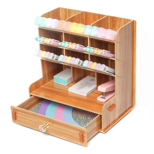 Exerz organizer da scrivania in legno multifunzione con cassetto