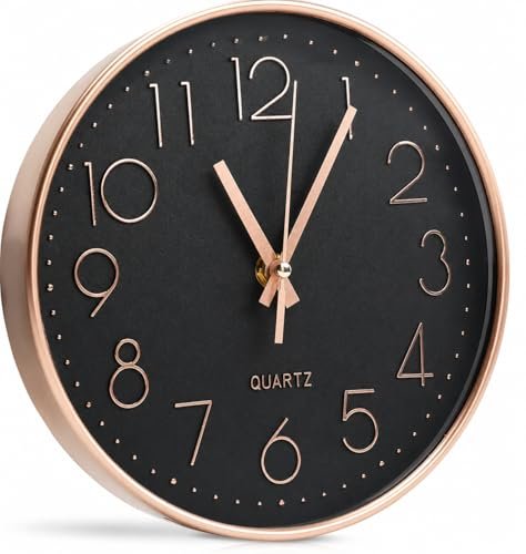 Generico orologio da parete moderno nero e oro rosa con vetro