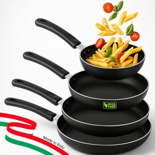 BAKAJI set 4 padelle vulcano diametro 16-20-24-28 cm