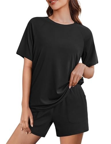 Ekouaer pigiama donna estivo corto maglia a coste