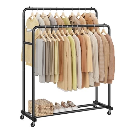 SONGMICS stand appendiabiti con ruote 2 ripiani