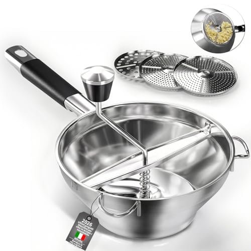 Mihoho passatutto in acciaio inox con 3 dischi e manico a manovella