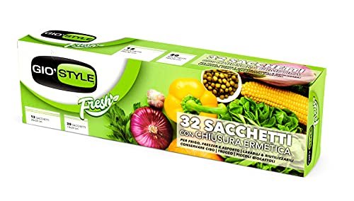 Giostyle sacchetti ermetici per alimenti 12+20 pezzi 26x32 e 18x24